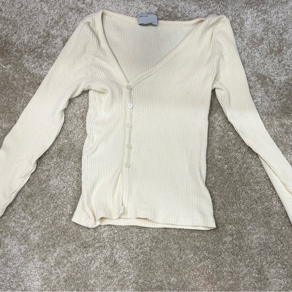 ASOS Cream Long Sleeve Ribbed Top